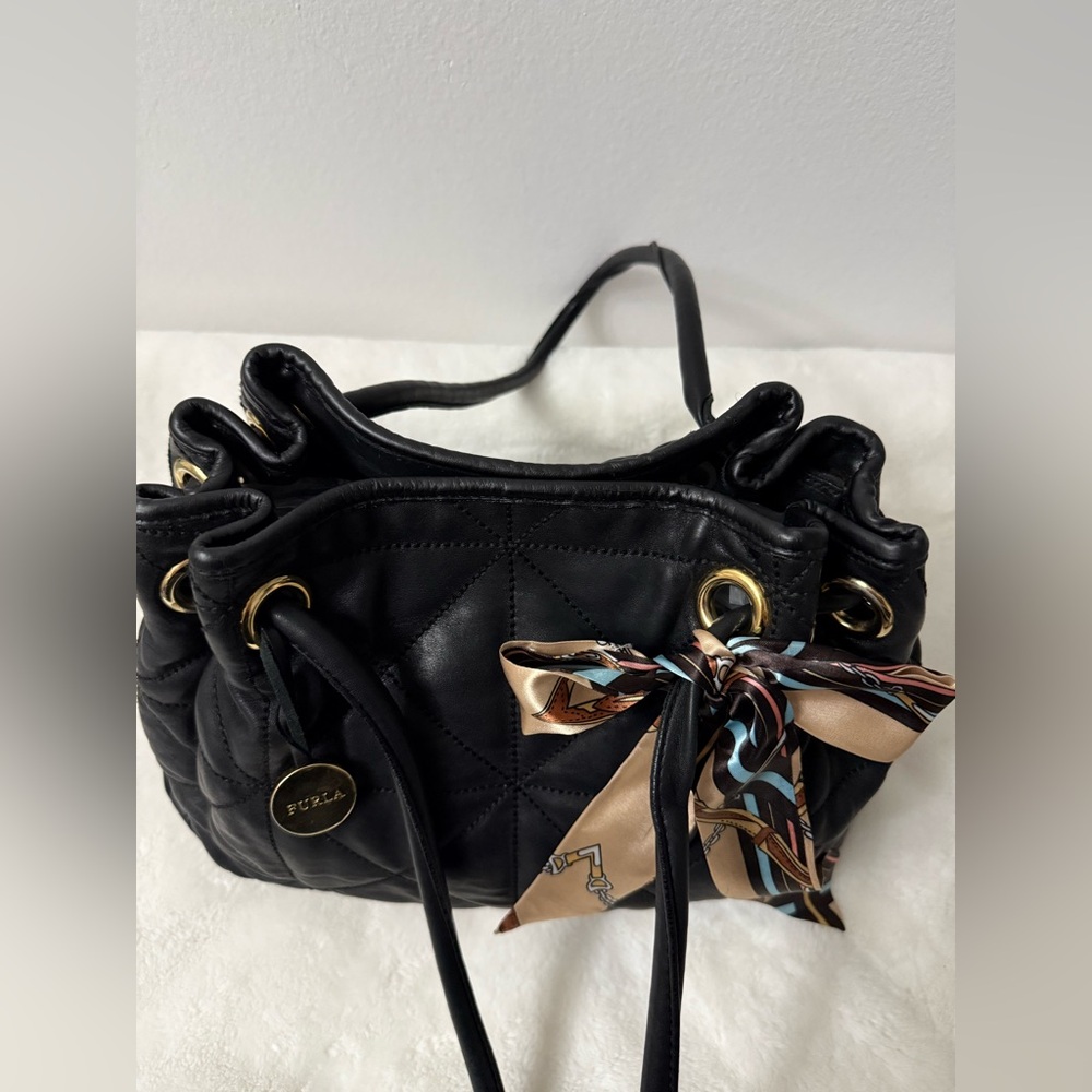 Furla Black Leather Quilted Shoulder Bag. EUC! - Picture 3 of 9